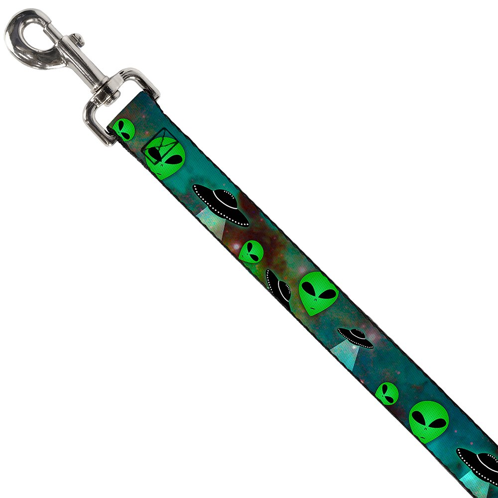 Dog Leash Aliens Ufos Galaxy Green Black White 6 Feet Long 1.0 Inch Wide