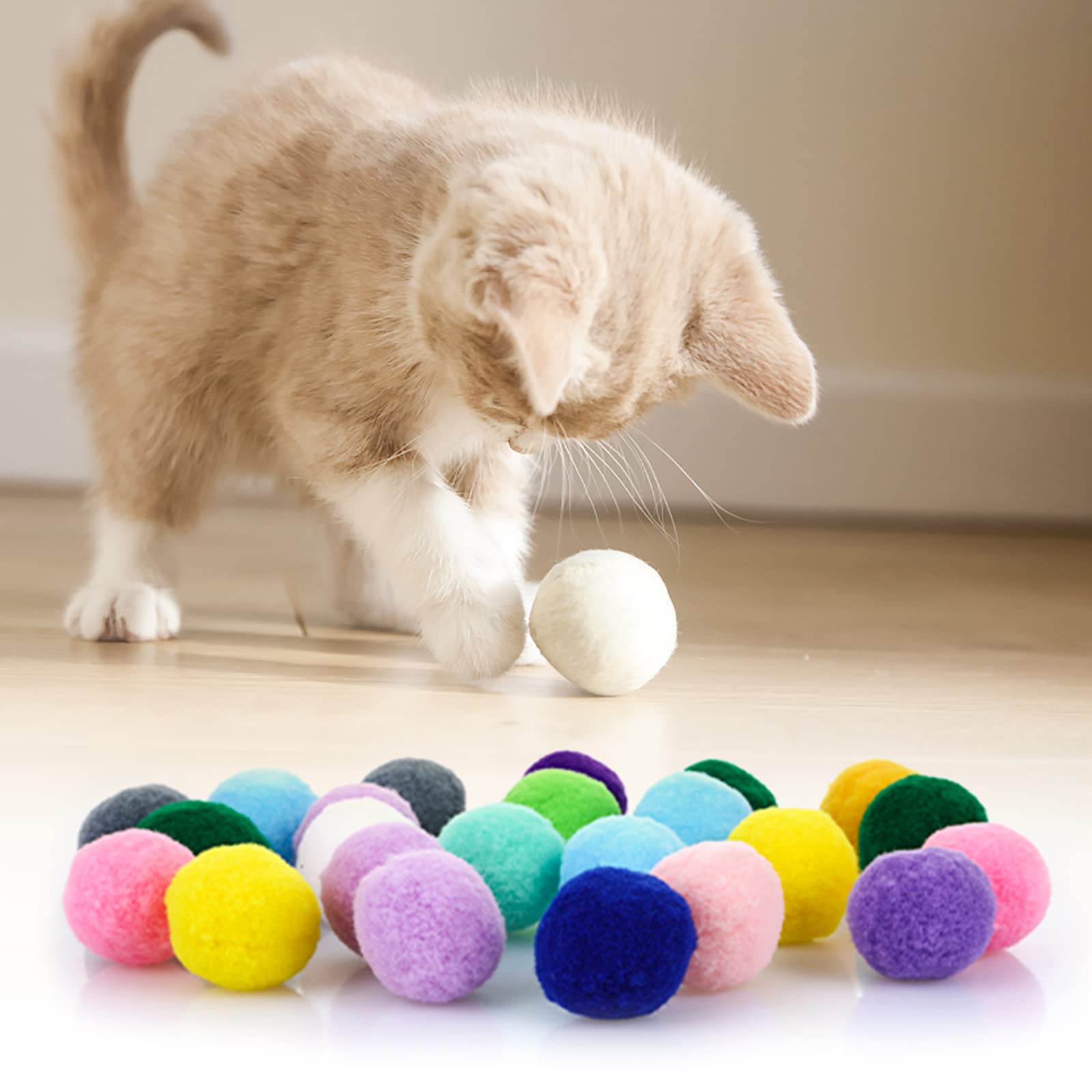 Molain Large Cat Toy Balls, Soft Cat Balls 1Inch Kitten Pom Poms Ball Cat Play Toy (50 Pcs)
