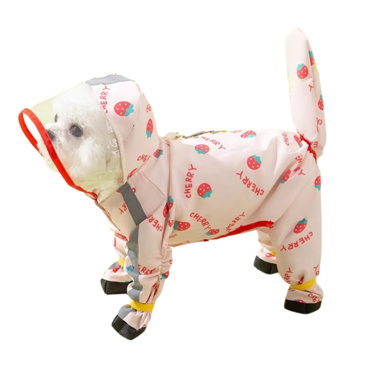 Harikaji Small Dog Raincoat, Tail Protect Feet Cover Waterproof Dog Rain Jacket For Puppy Small Dogs(Strawberry,L)