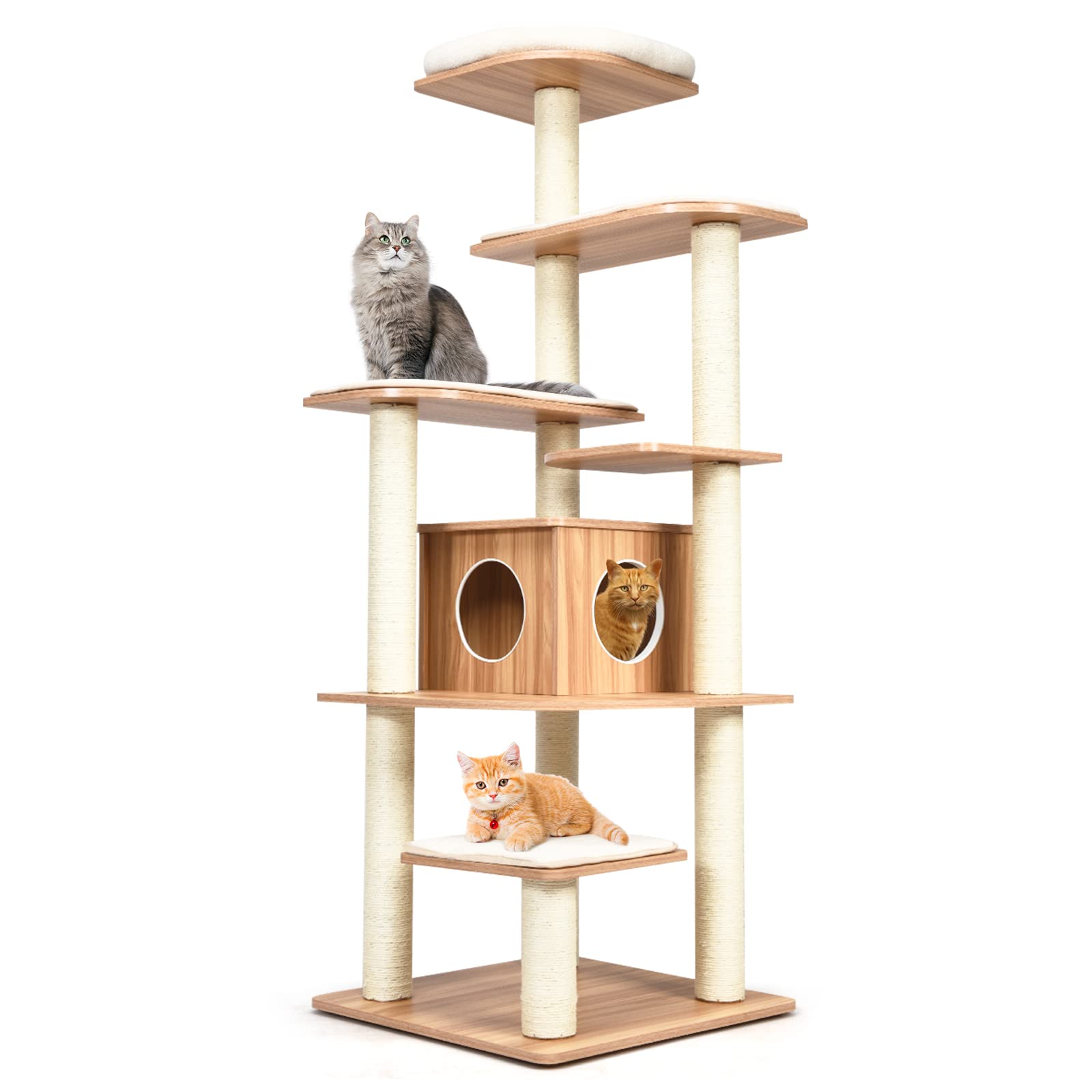 Petsite Tall Cat Tree For Indoor Cats, 69 Inches Multi-Level Modern Cat Tower With Plush Perch, Cozy Condo, Platforms, Sisal Scr