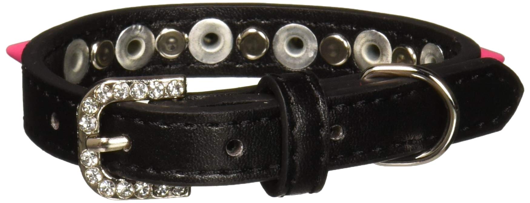 Mirage Pet Products Crystal and Bright Pink Spikes Dog Collar, Size 12, Black