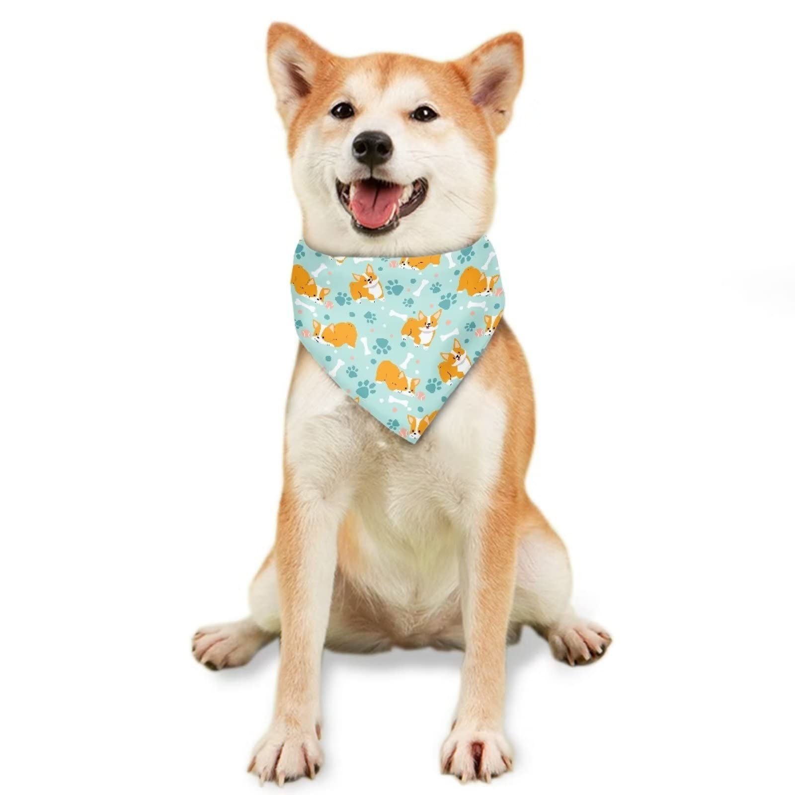 Jeiento Cute Corgi Dog Bandanas,Pet Summer Bandana Kerchief Washable Dog Scarf Bandana Soft Comfortable Dog Bib Adjustable Acces