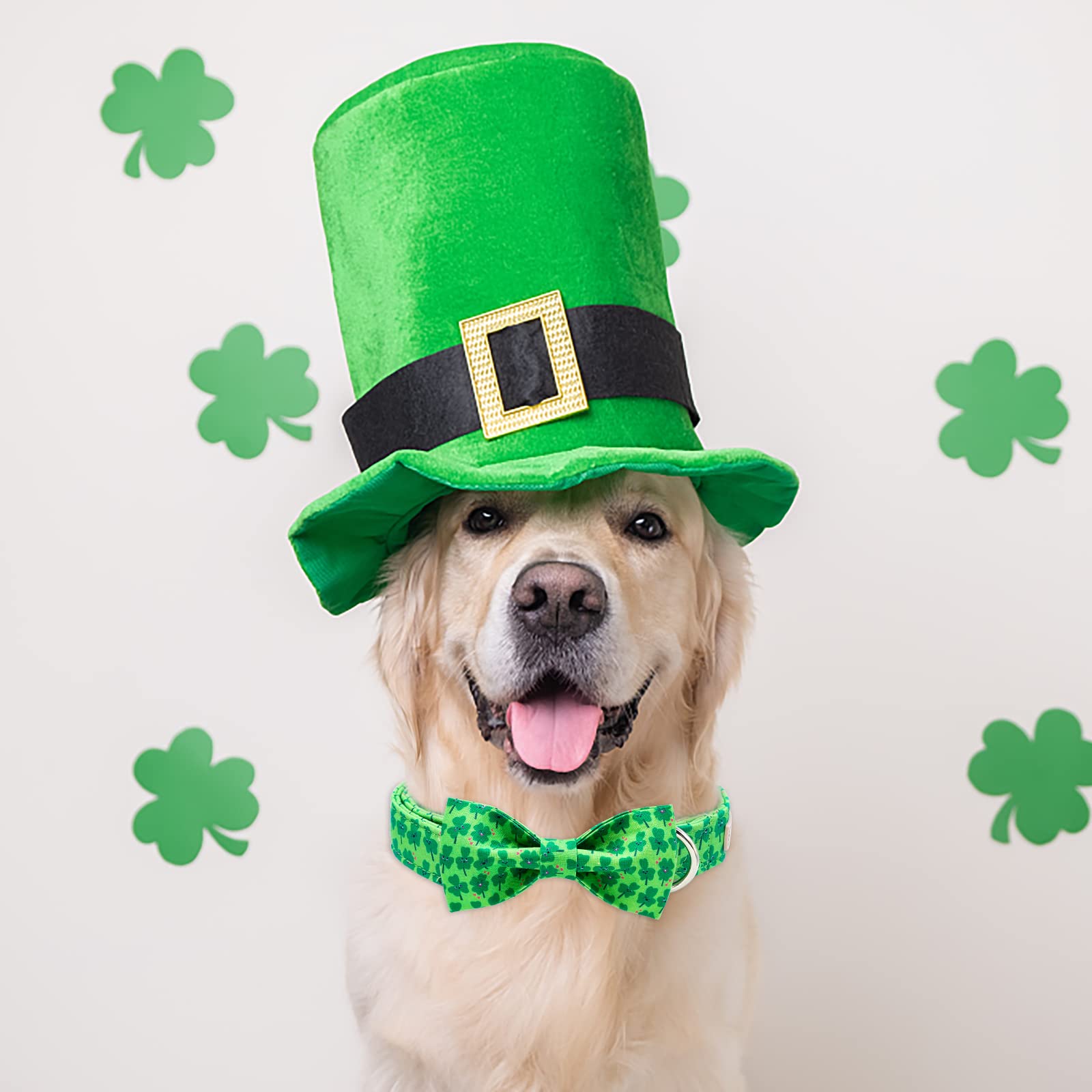 2023 New St.Patrick'S Day Dog Collar With Bow Tie-Babole Pet, Cute Clover Male Dog Collar With Safety Metal Buckle Adjustable Puppy Collars For Small Medium Large Boy & Girl Dog,Xl-Neck 16'-26'