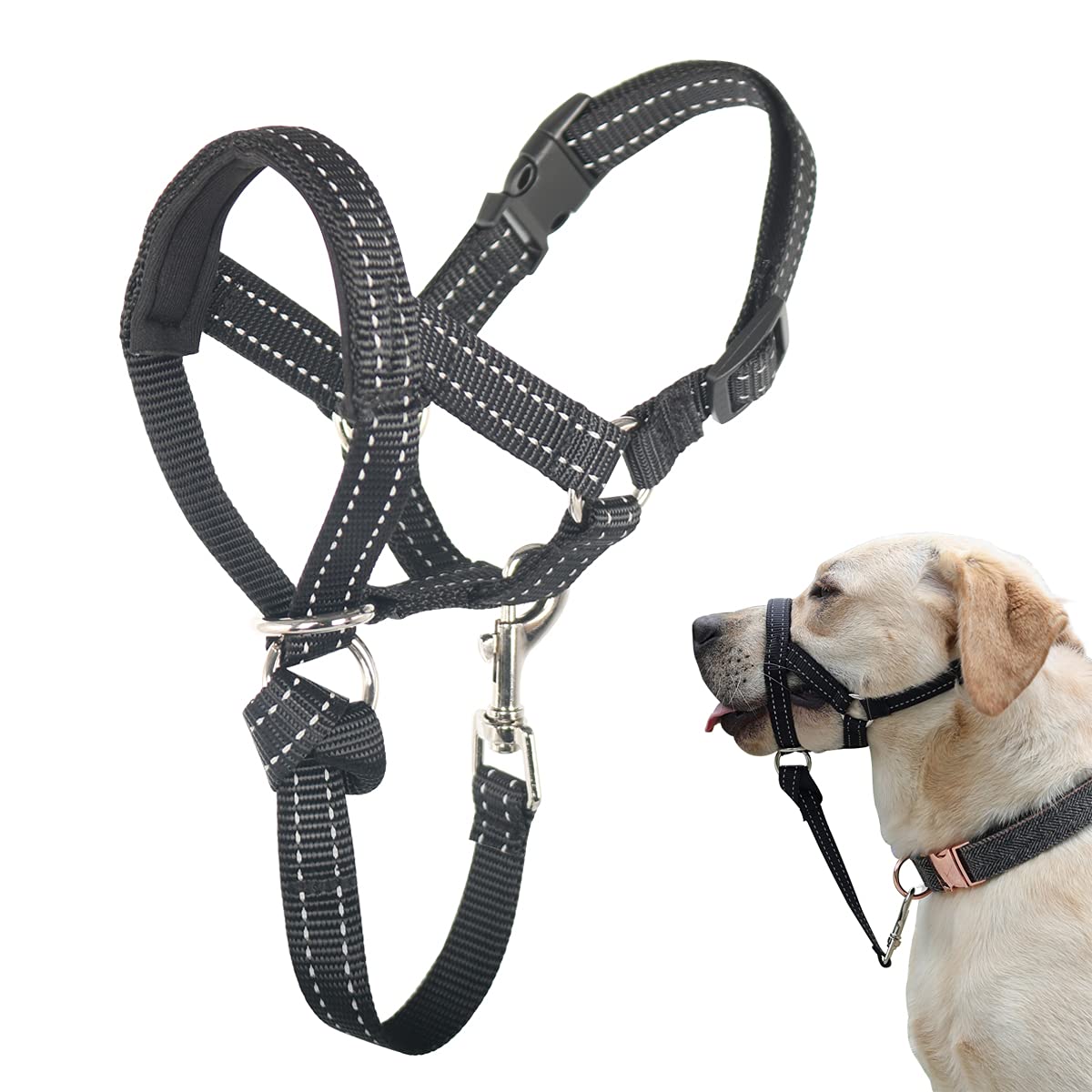 Barkless Dog Head Collar, No Pull Head Halter With Soft Padding, Reflective Soft Padded Snout Harness For Large Dogs, Labrador, Golden Retrievers, German Shepherd