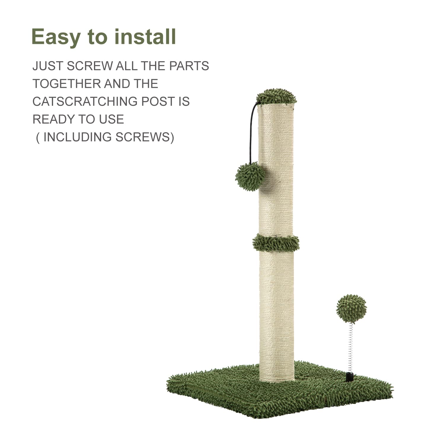 Mecool Cat Scratching Post Premium Basics Kitten Scratcher Sisal Scratch Posts With Hanging Ball 22In For Kittens Or Smaller Cats (22 Inches For Kitten, Cactus Green)