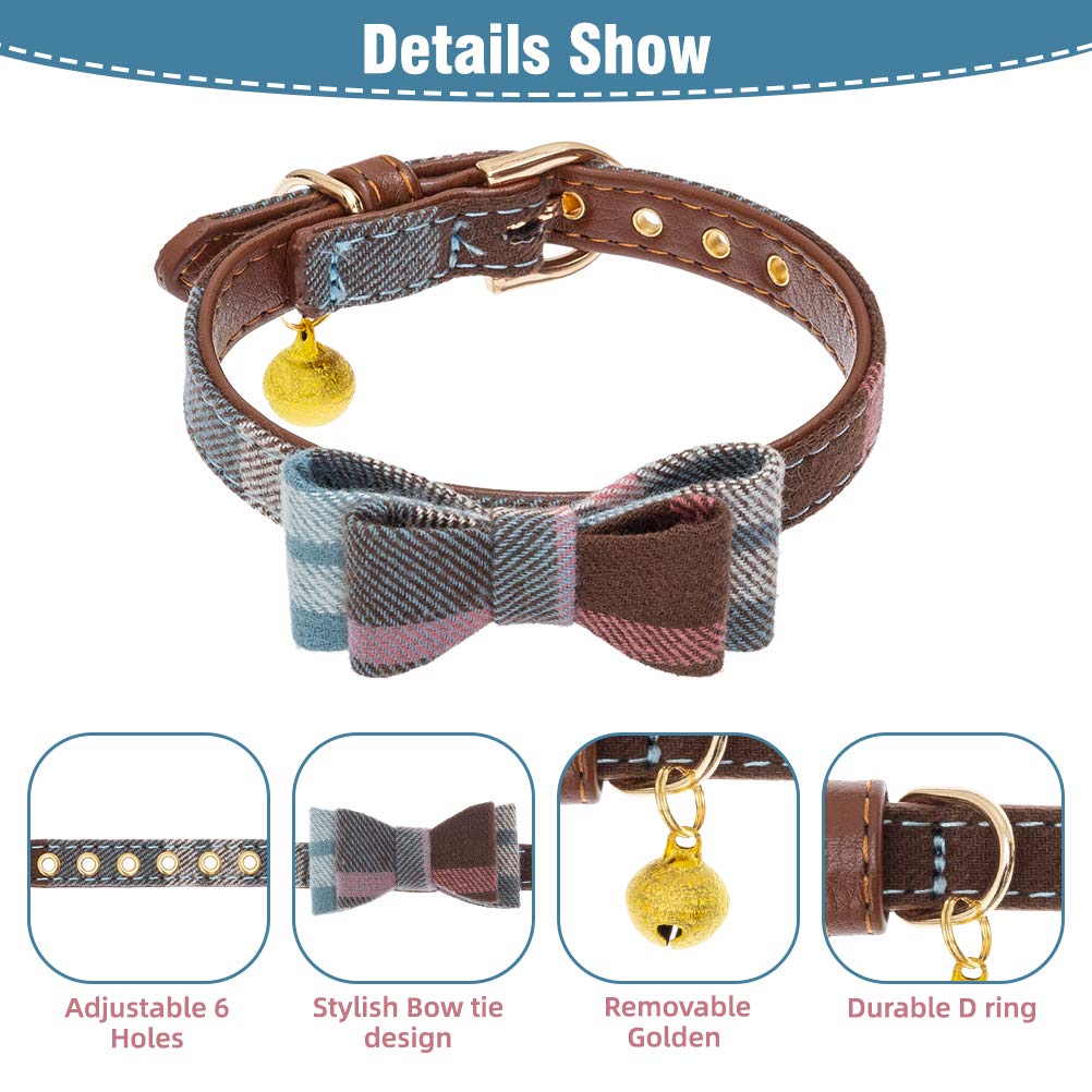 Expawlorer Dog Collar And Leash Set - Classic Plaid Bow Tie & Dog Bandana Collar With Bell, Dog Leash Tangle Free, Adjustable Co