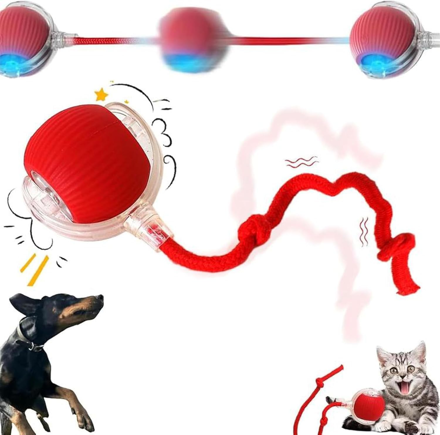 Amv Mart Tails Cat Toys,Agile Moving Cat Ball With Elastic Mesh Tail,Interactive Cat Toys For Indoor Cats,Motion Activated,Ultra