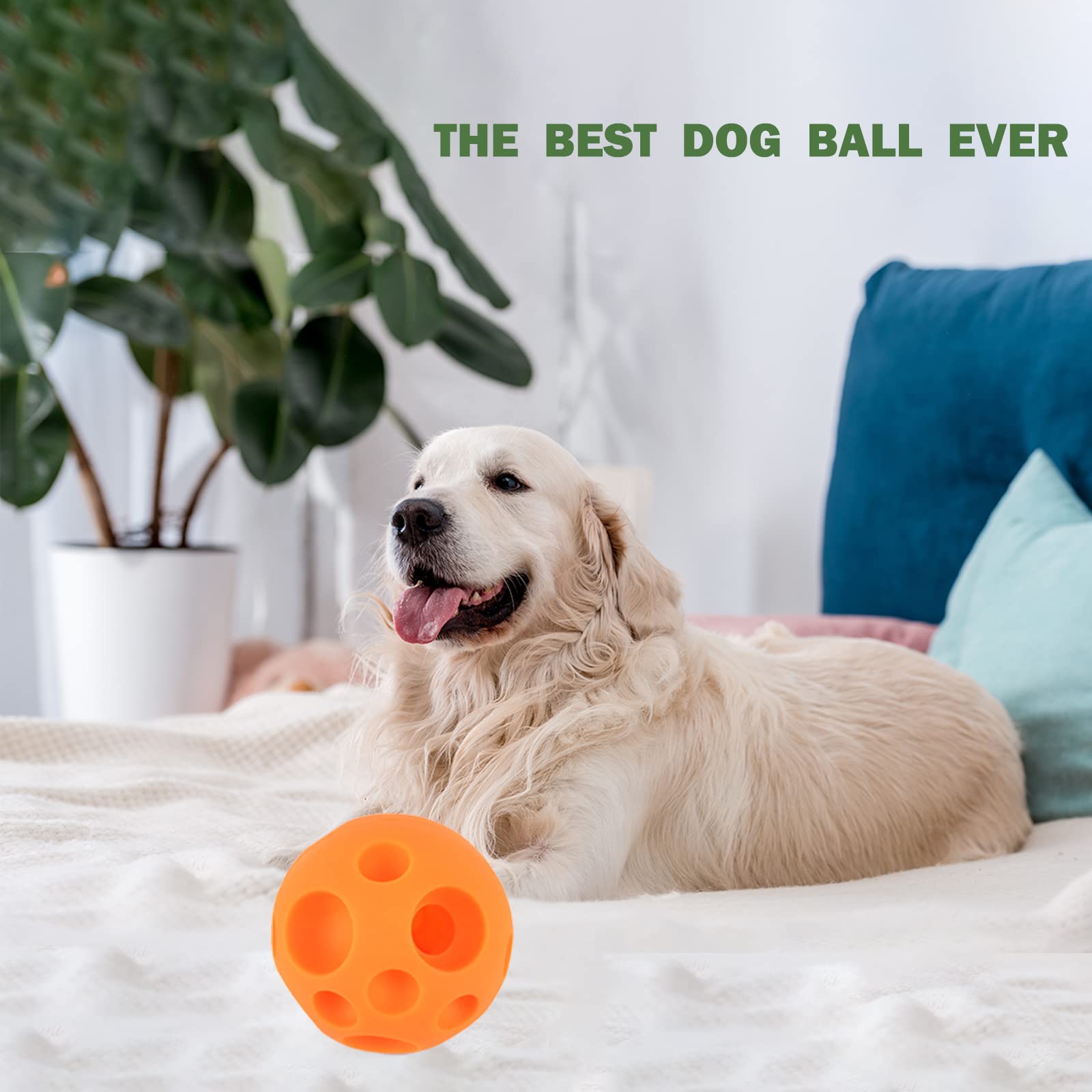 VEEBELL 5 Inch Interactive Dog Toy Ball, Food Dispensing Puzzle Toy, Large Size, Orange Silicone Chew Toy for Medium/Large Dogs