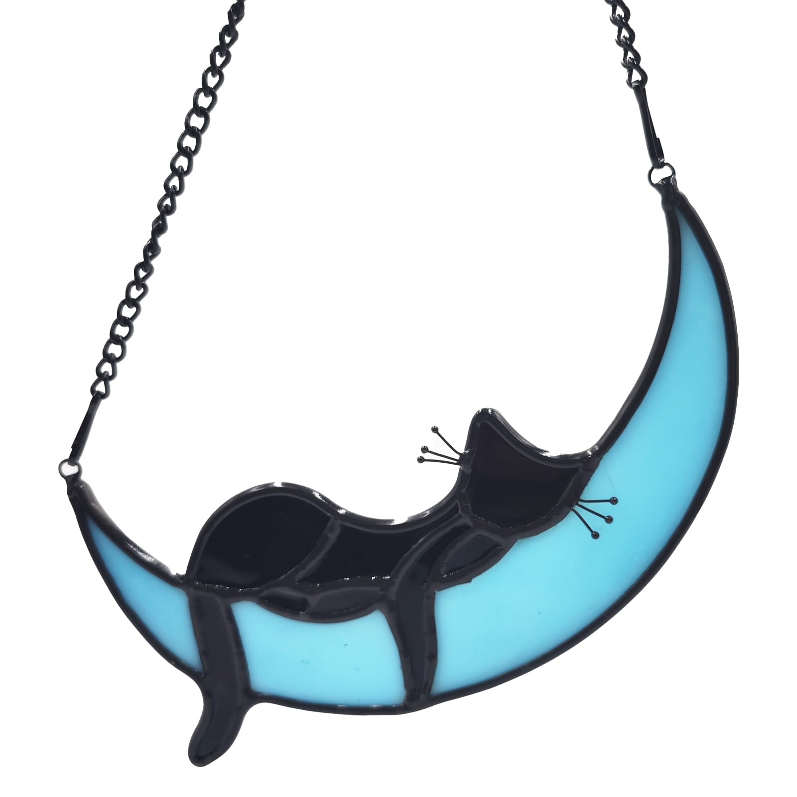 Fluffycaptain Sleeping Cat On Moon Stained Glass Loss Of Cat Memorial Gift For Cat Lovers,Handcrafted Stained Glass Cat Suncatch
