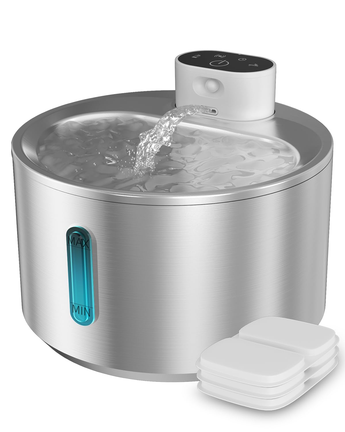 Qanyi Cat Water Fountain Stainless Steel, 140Oz/4L Wireless Cat Drinking Fountain, Battery Operated With 3 Filters, Cordless Pet