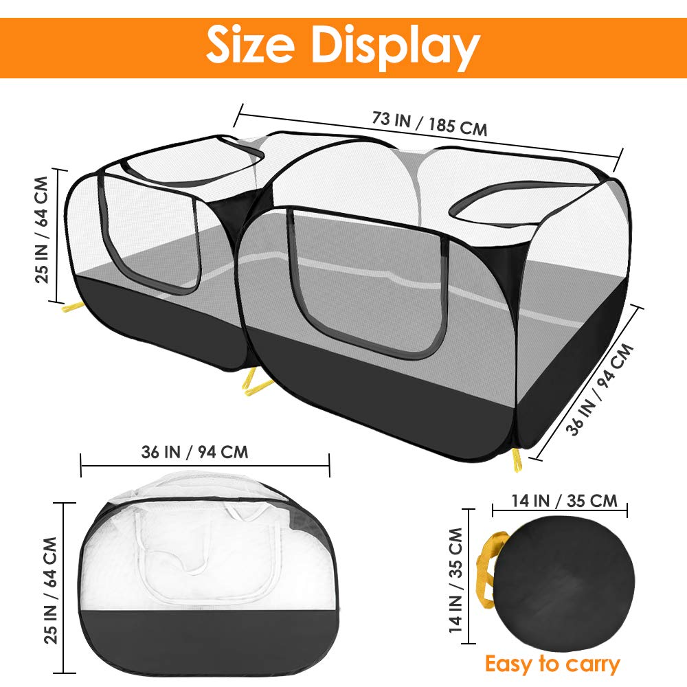 Slowton Small Animals Playpen, Portable Large Chicken Run Coop With Detachable Bottom Breathable Transparent Mesh Walls, Foldable Pet Enclosure For Puppy Kitten Rabbits Indoor Outdoor
