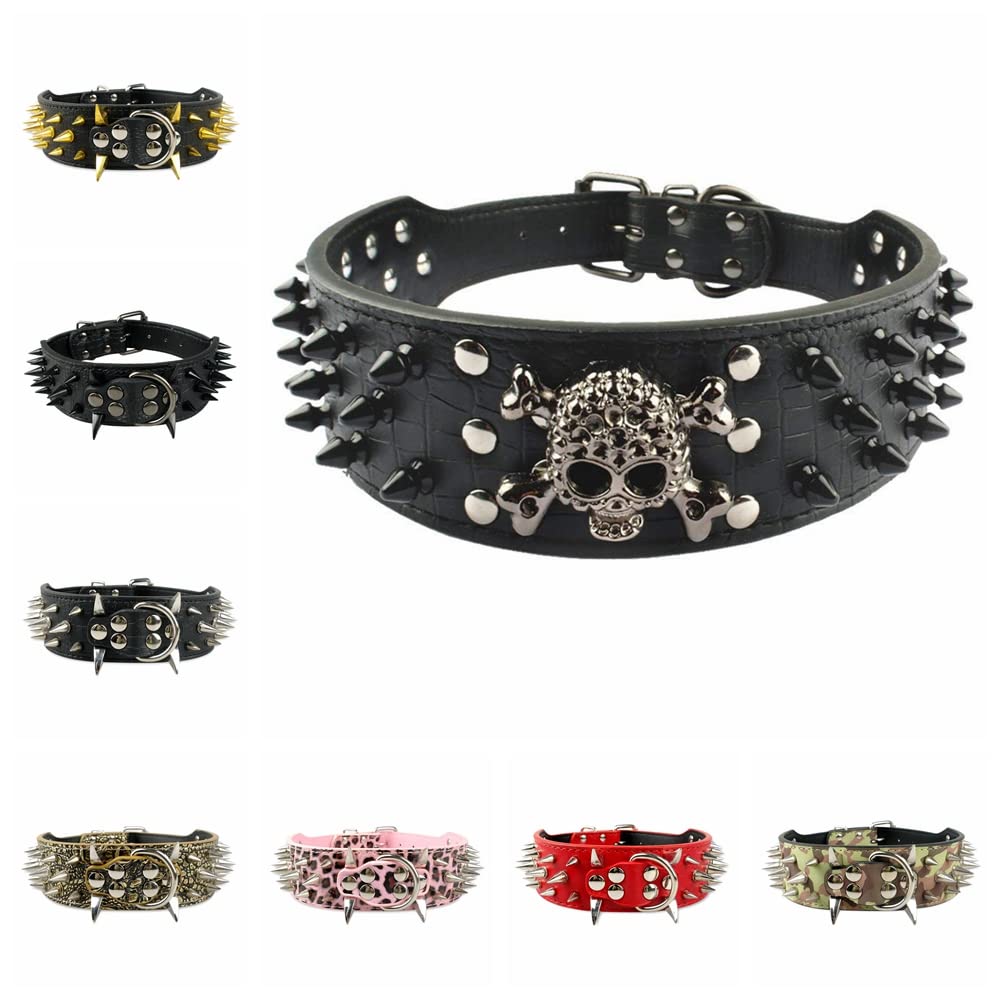 Serijoars Spiked Studded Dog Collar, Pu Leather Dog Collar, Adjustable Pet Collars For Medium Or Large Breed Pet (M, Leopard5)