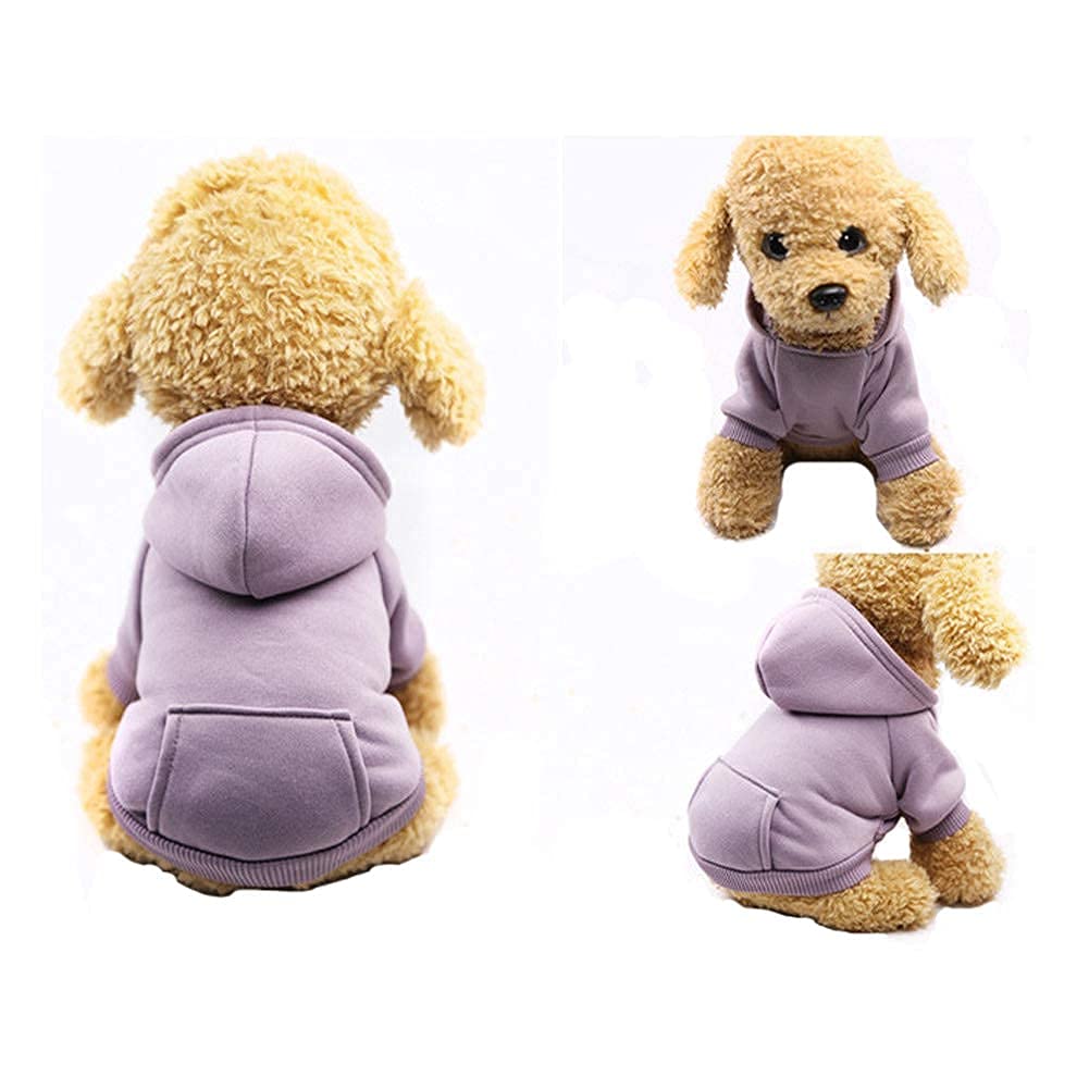 Jecikelon Winter Dog Hoodie Sweatshirts With Pockets Warm Dog Clothes For Small Dogs Chihuahua Coat Clothing Puppy Cat Custume (X-Small, Purple)