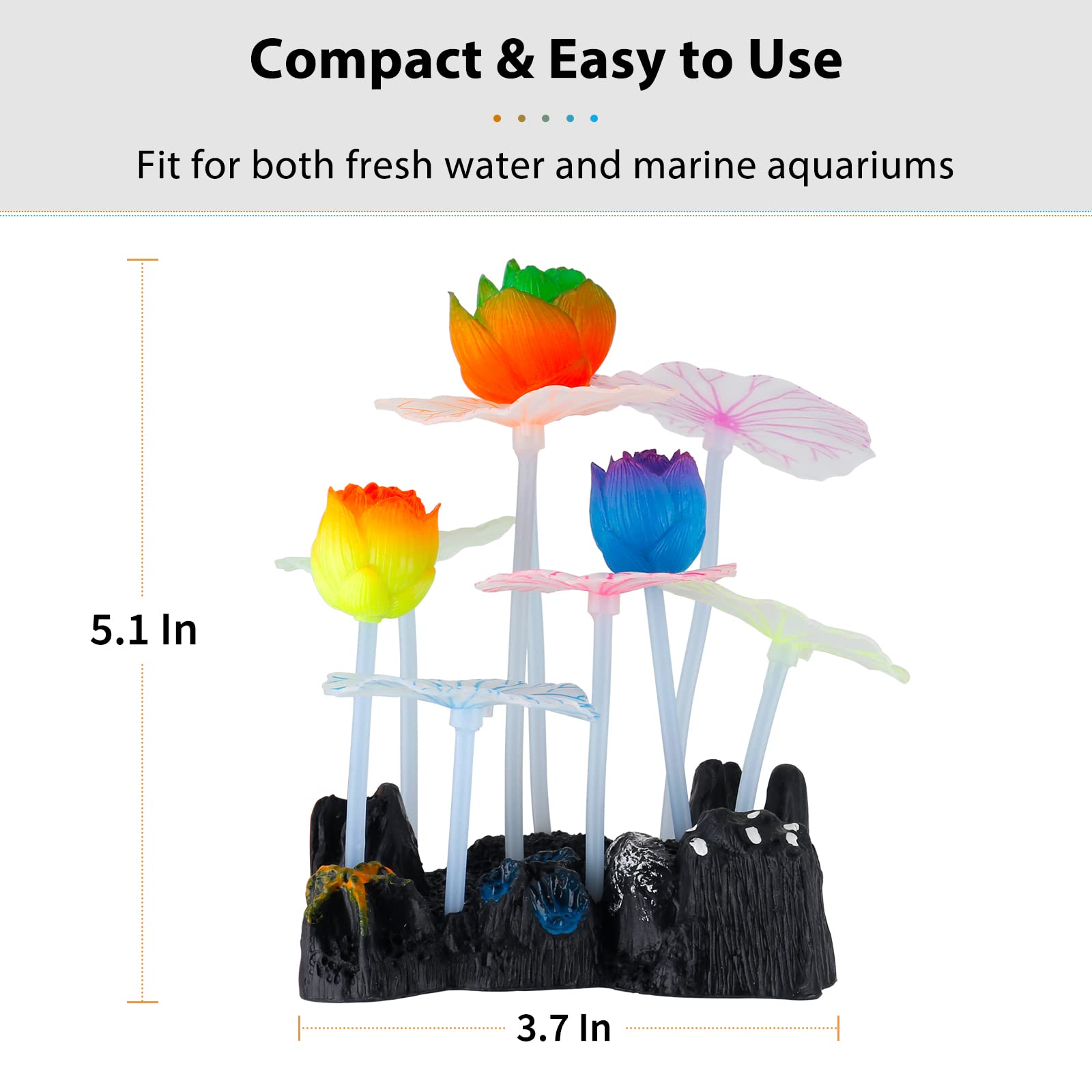 Uniclife Glowing Effect Lotus Ornament Silicone Decor Aquarium Decoration for Fish Tank with Suction Cup