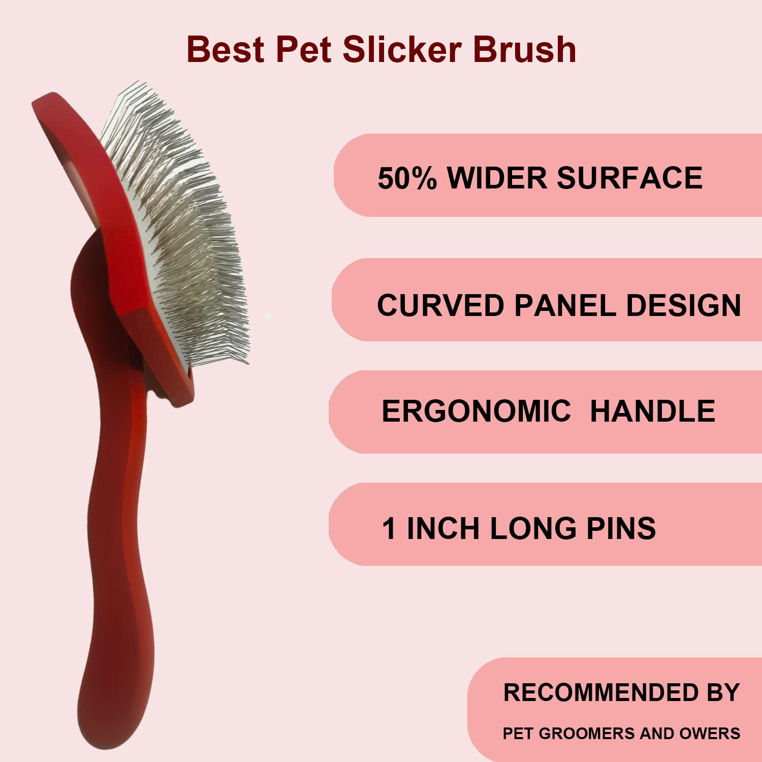 Large Ergonomic Slicker Brush For Dogs & Pets - Extra Long Pin Grooming Brush With Solid Wooden Handle For Poodles, Doodles, And
