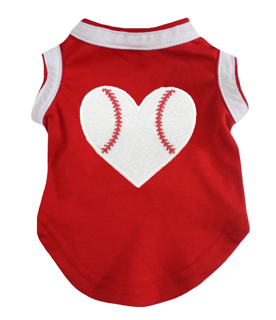 Petitebella Baseball Heart Puppy Dog Shirt (Red, X-Large)