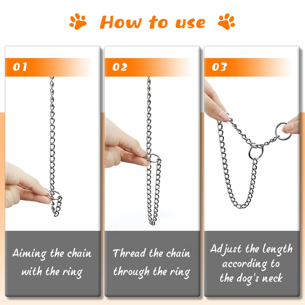 TagME Chain Choke Collar for Dogs, Adjustable Weather Proof Necklace for Medium Dogs, Alloy Steel Pet Training Collar