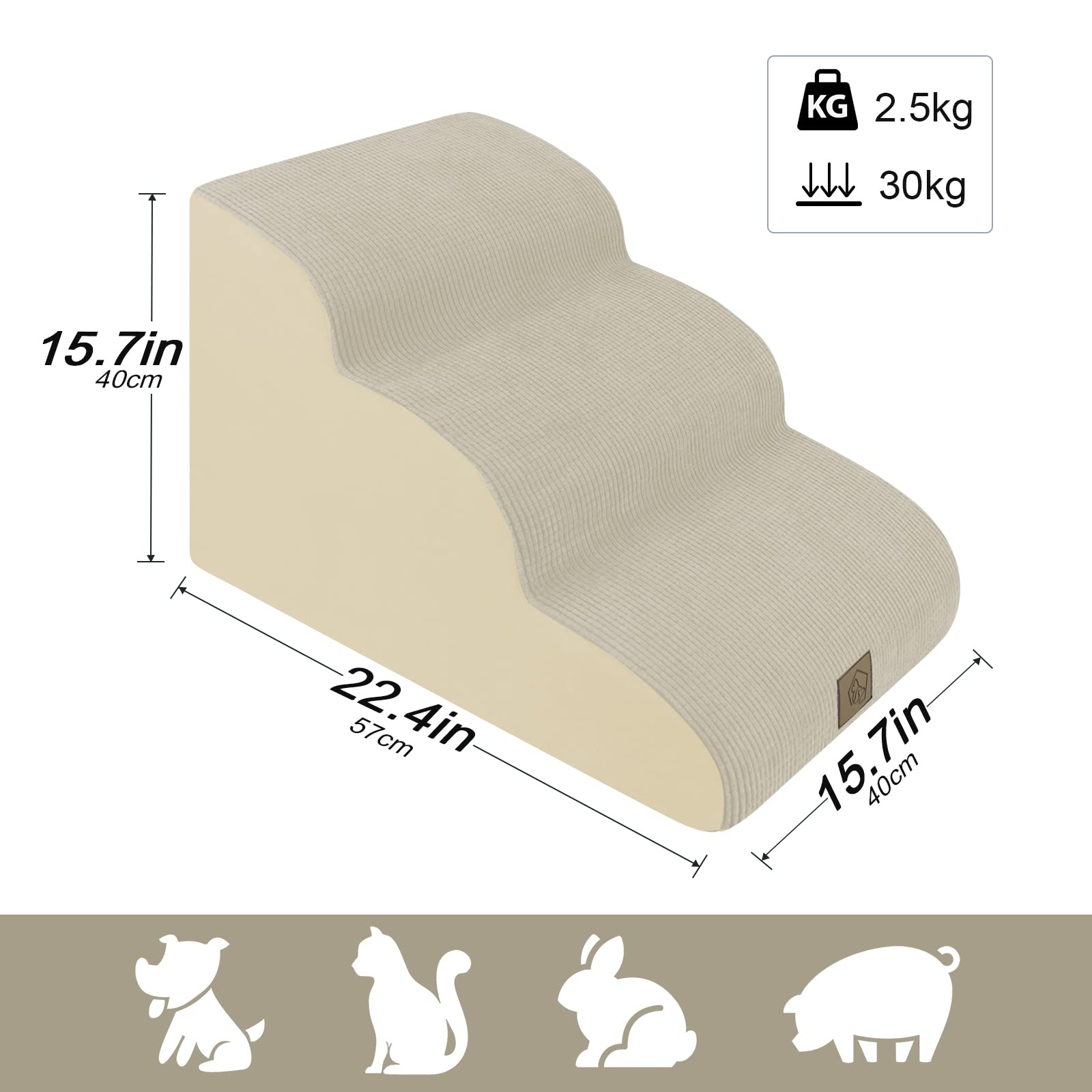 3-Tiers Foam Dog Stairs For Indoor High Sofa Bed Couch,Gentle Slope Steps Stairs For Indoor,Dog Stairs Ladder Ramp Non Slip For Old Small Dogs Easy Access,Send 3 Pcs Lint Roller Set,Beige