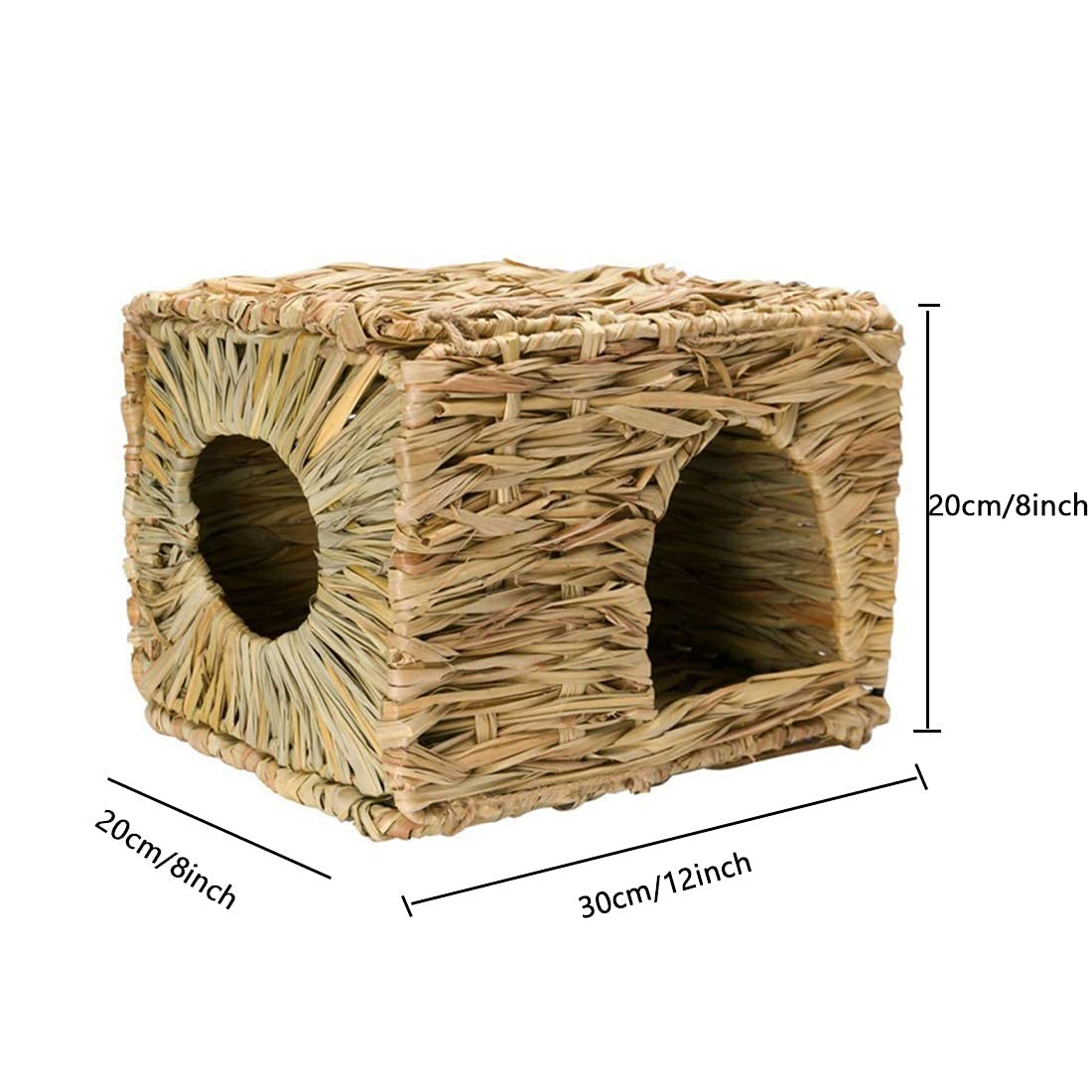 Tfwadmx 2 Pack Rabbit Grass House - Natural Hand Woven Seagrass Play Hay Bed, Collapsible Hideaway Hut Toy For Bunny Hamster Guinea Pig Chinchilla Ferret