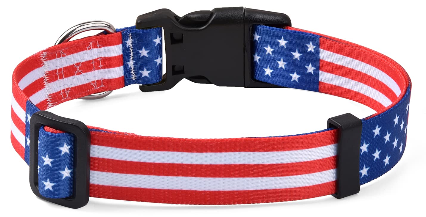 Mihqy American Flag Dog Collar - Patriotic, Us Flag Pattern, Star & Stripes, Fourth Of July Dog Collar, Adjustable For Small Med