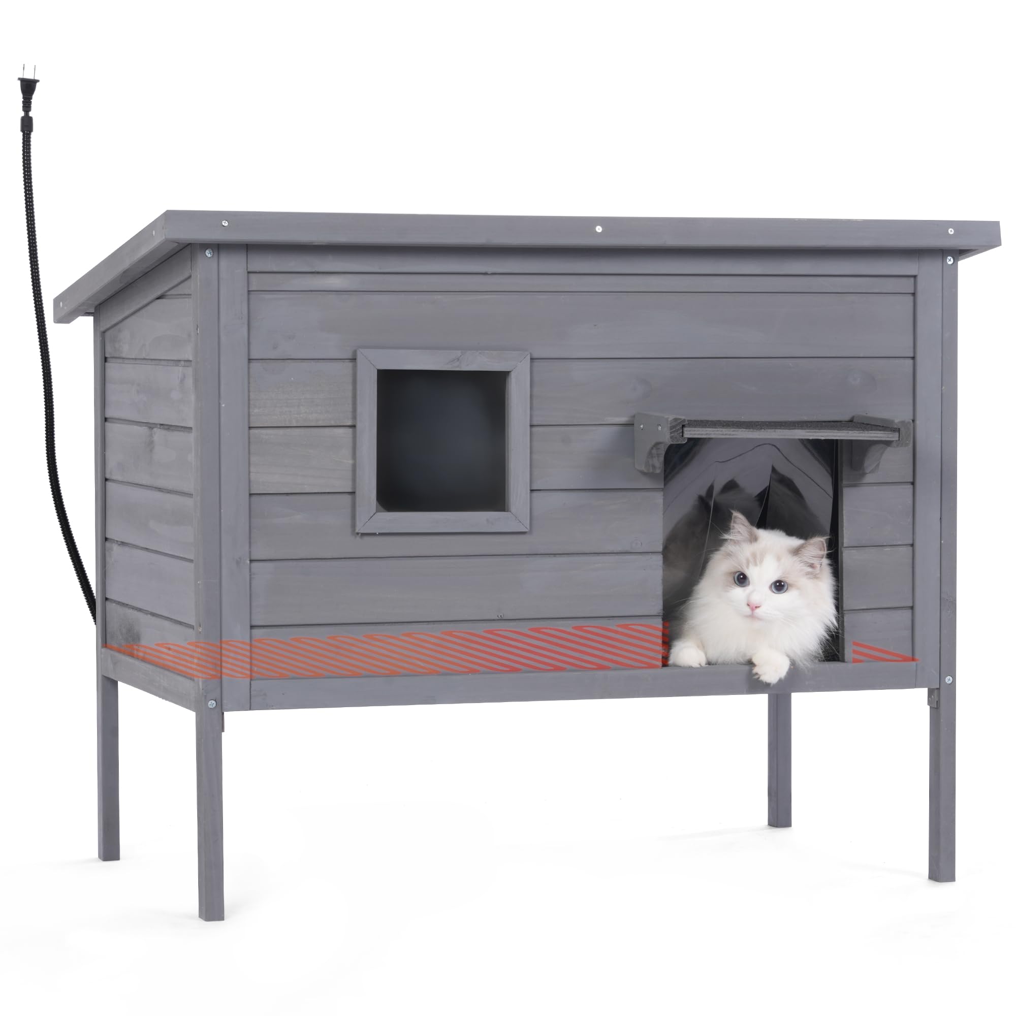 Marunda Woodheated Cat Houses For Outdoor Cats In Winter, Heated Cat House For Indoor And Kitty Shelter For Your Pet To Stay War
