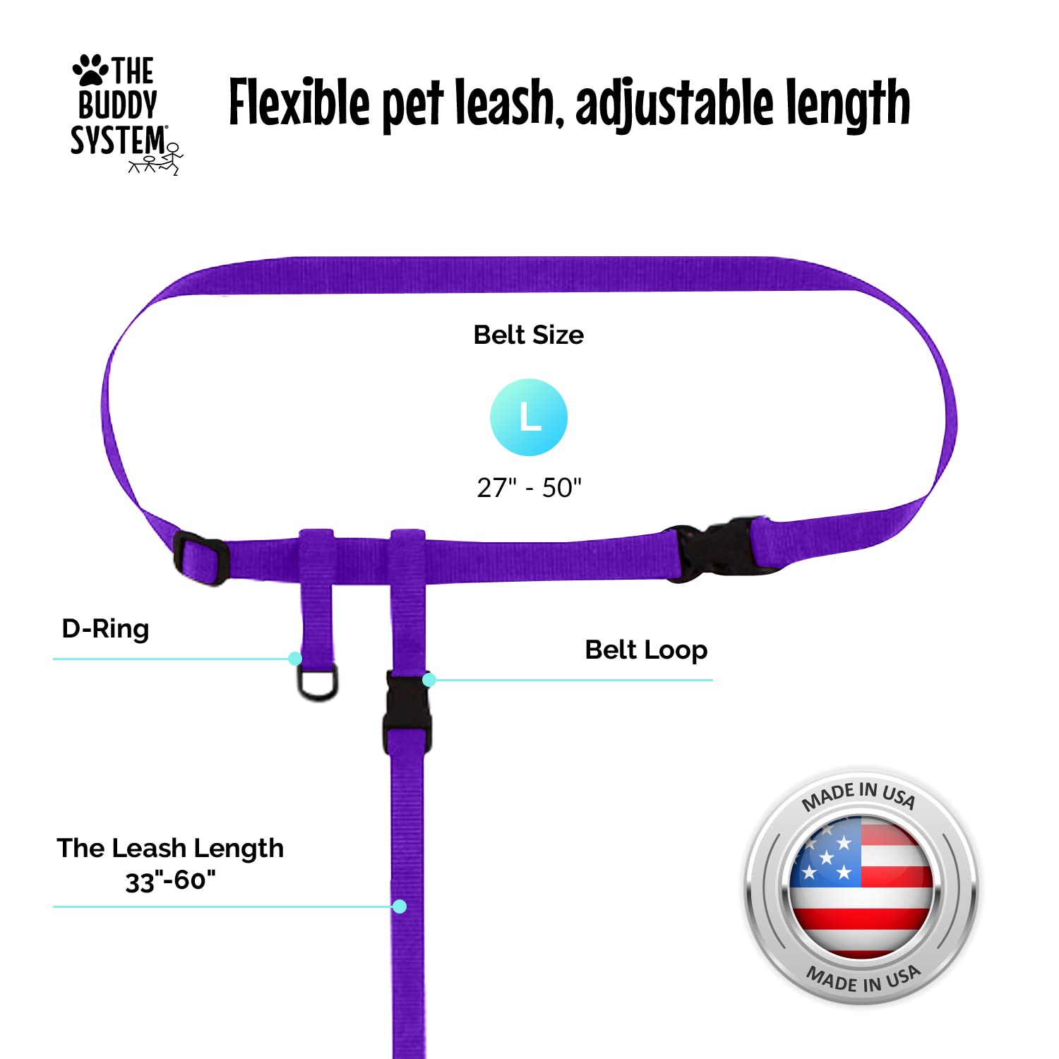 The Buddy System Hands Free Dog Leash, Adjustable Leash For Running, Jogging, Training And Service Dogs, Great For Small, Medium