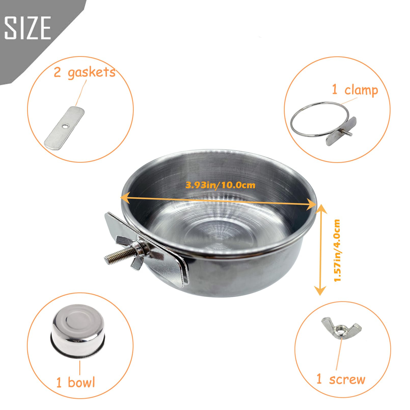 PINVNBY 6 Pieces Stainless Steel Bird Feeding Dish Cups,Parrot Feeder Parakeet Food Water Bowls with Clamp Holder & 6 Pcs Bird S