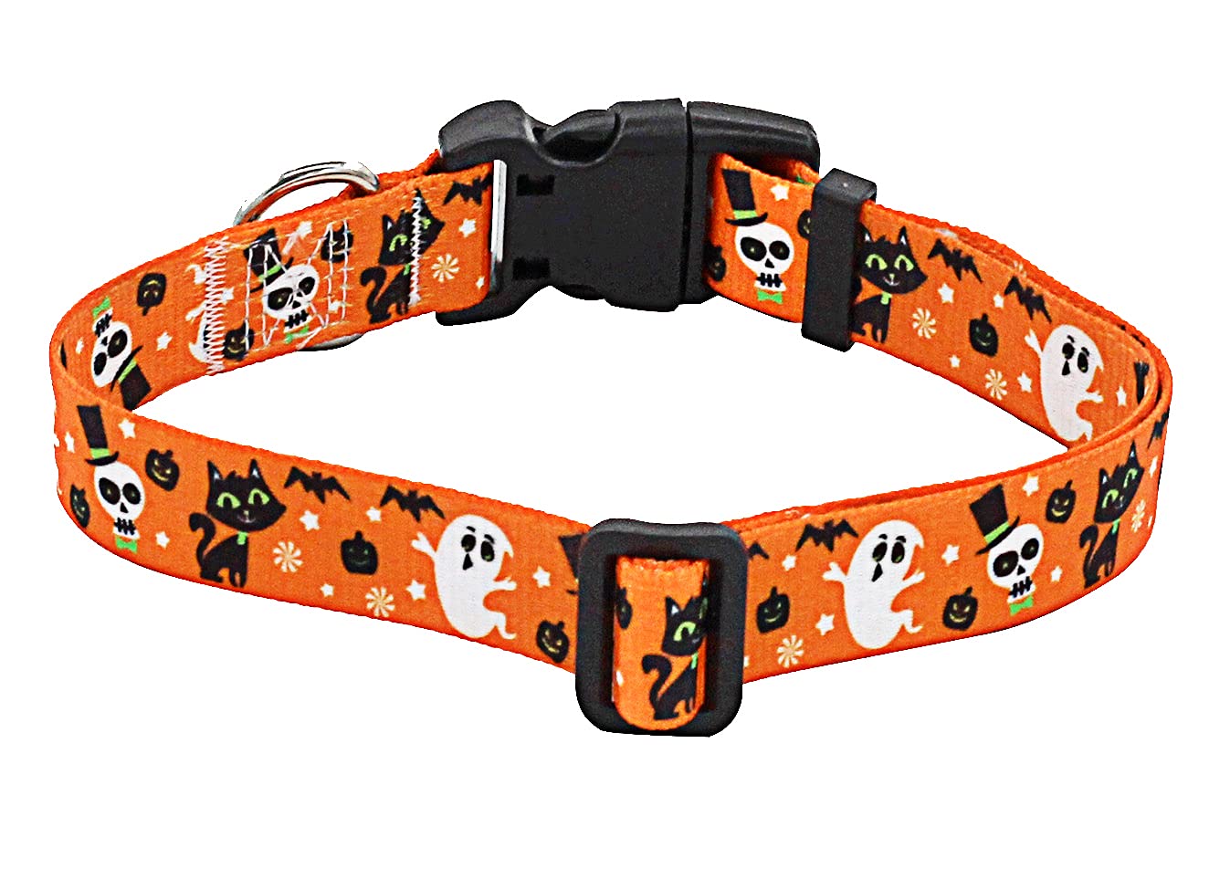 Mihqy Halloween Dog Collar - Pumpkin Bat Ghost Pattern - Adjustable For Small Medium Large Dogs(Halloween,L)