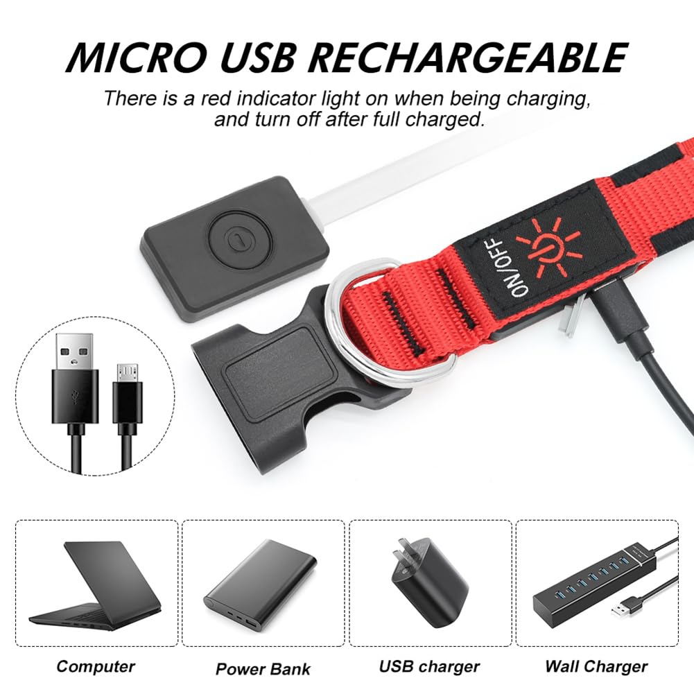 Illumifun Led Dog Collar, Usb Rechargeable Light Up Dog Collars, Flashing Dog Collar Light For Your Dogs Walking At Night (Red,