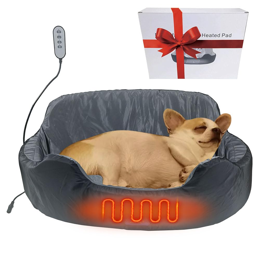 JOJOPEPE Self-Heating Pet Bed with Adjustable Heat & Reversible Design - 3 Temperature Settings, Removable Washable Cover, Water
