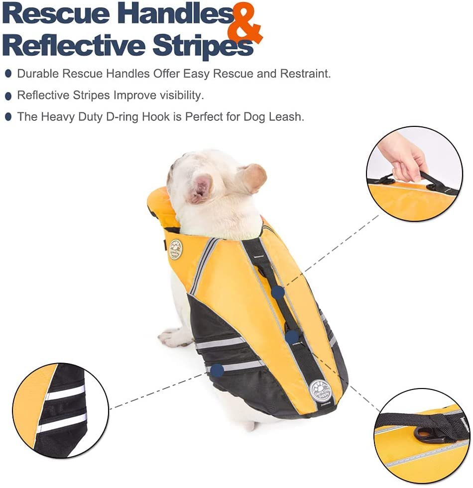 Petglad French Bulldog Life Jacket, Life Vest With Chin Float Rescue Handle For Corgi Pug, Adjustable High Visibility Flotation