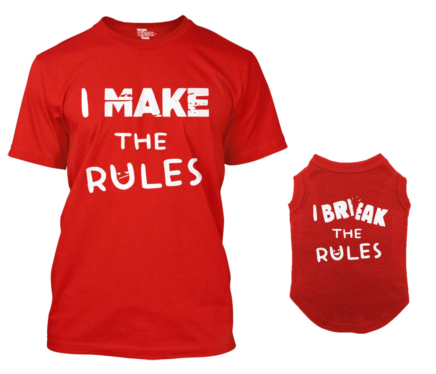 I Make The Rules/I Break The Rules Matching Dog Shirt & Owner T-Shirt (Red, Small Mens/Large Dog)