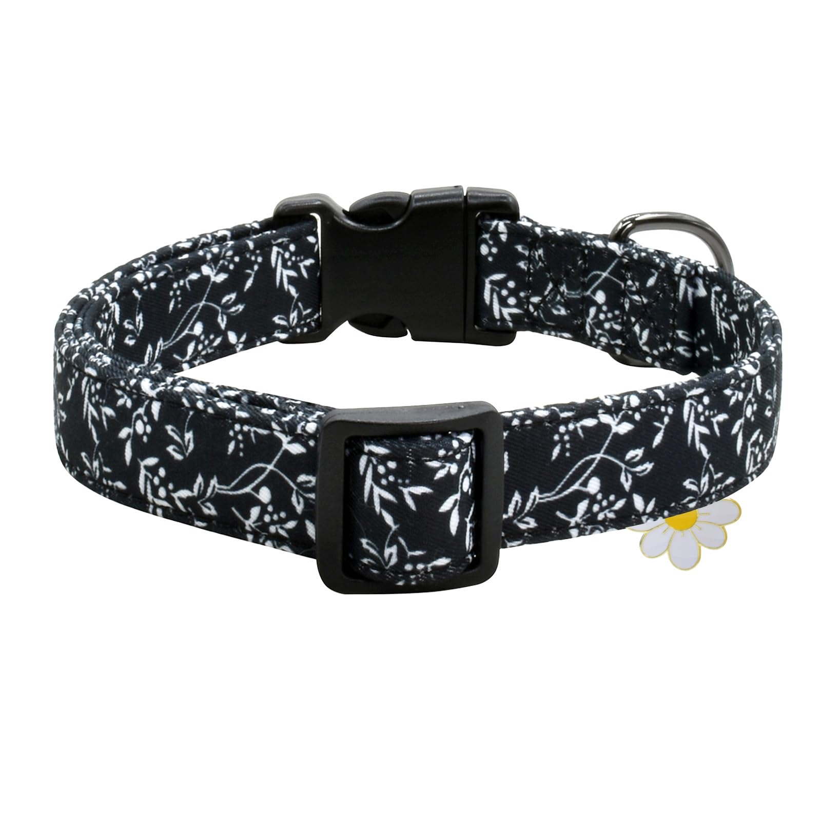 Flower Patterns Dog Collar With Accessories, Soft Cotton Dog Collars For Small Medium Large Female And Male Dogs(White Flower M)