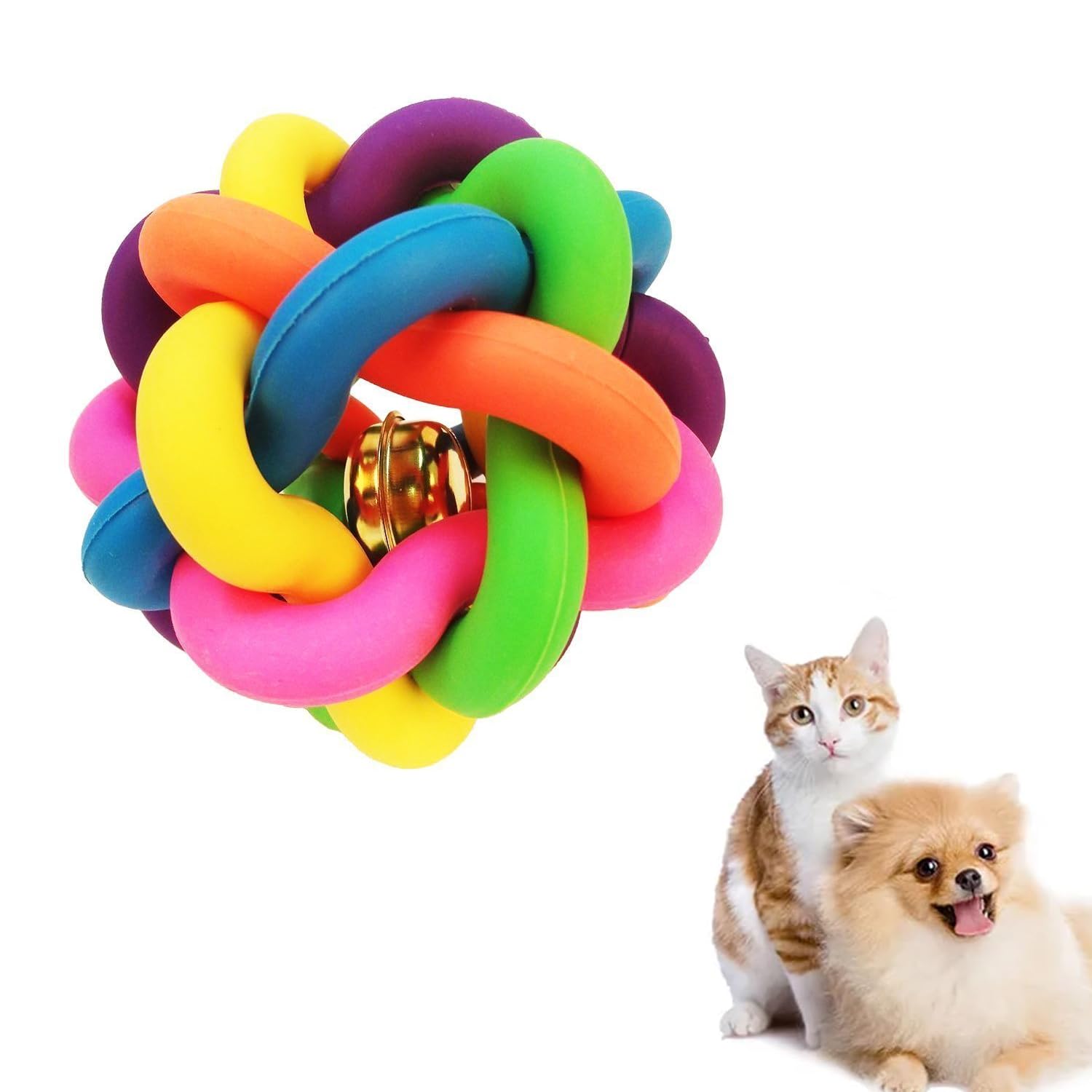 JAINSONS PET PRODUCTS Interactive Rubber Ball Toy with Bell for Dogs & Cats  Colorful Chew Toy for Small Pets  Durable & Safe 