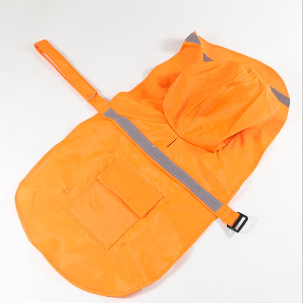 NACOCO Large Dog Raincoat Adjustable Pet Water Proof Clothes Lightweight Rain Jacket Poncho Hoodies with Strip Reflective (L, Or