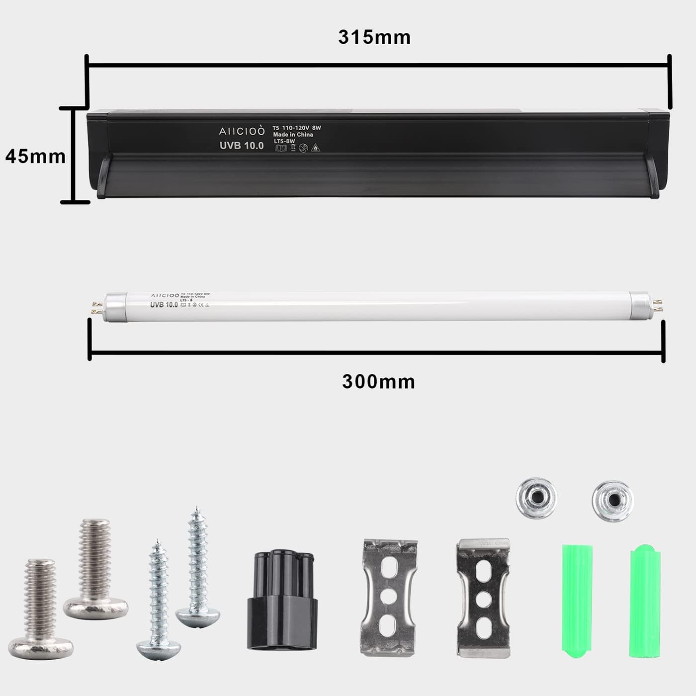 Aiicioo T5 UVB Lighting Combo Kit - 22'' Light Fixture Desert 10.0 Terrarium Hood Light Fixture & High Output T5 HO UVB Bulb for