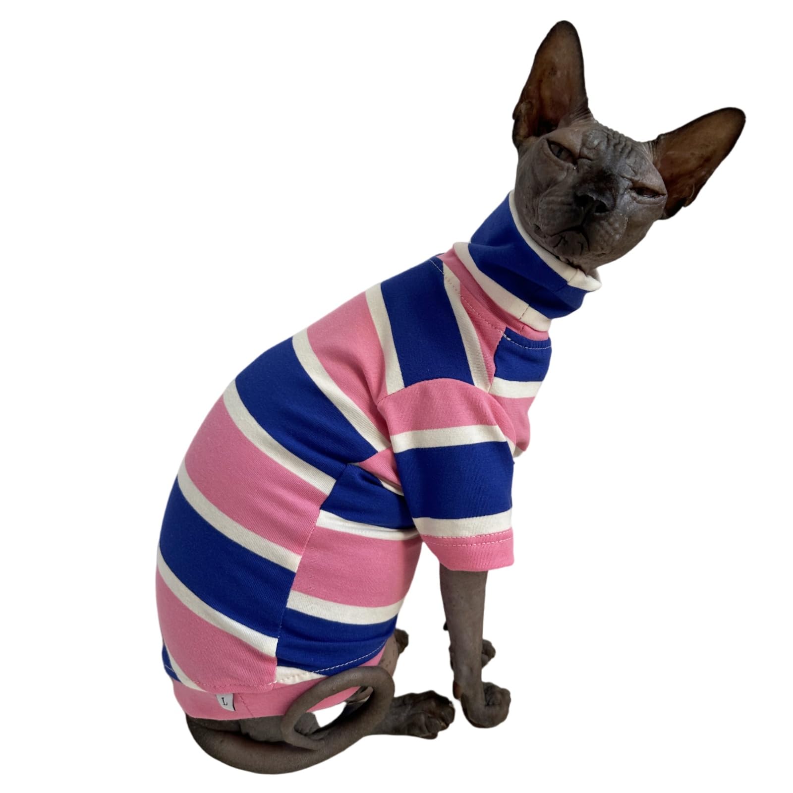 Vintage Stripes Sphynx Hairless Cats Shirt Cotton Cat Turtleneck Pet Clothes Kitten T-Shirts With Sleeves For Sphynx Cats (Wide