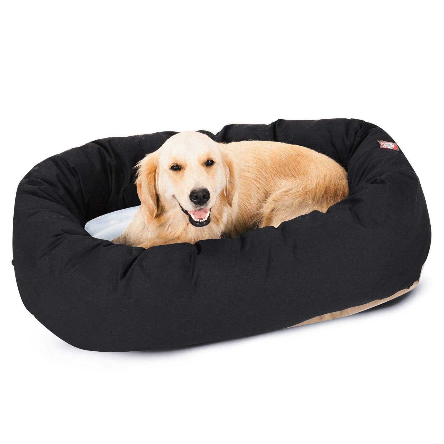 40 Inch Black & Sherpa Bagel Dog Bed By Majestic Pet Products