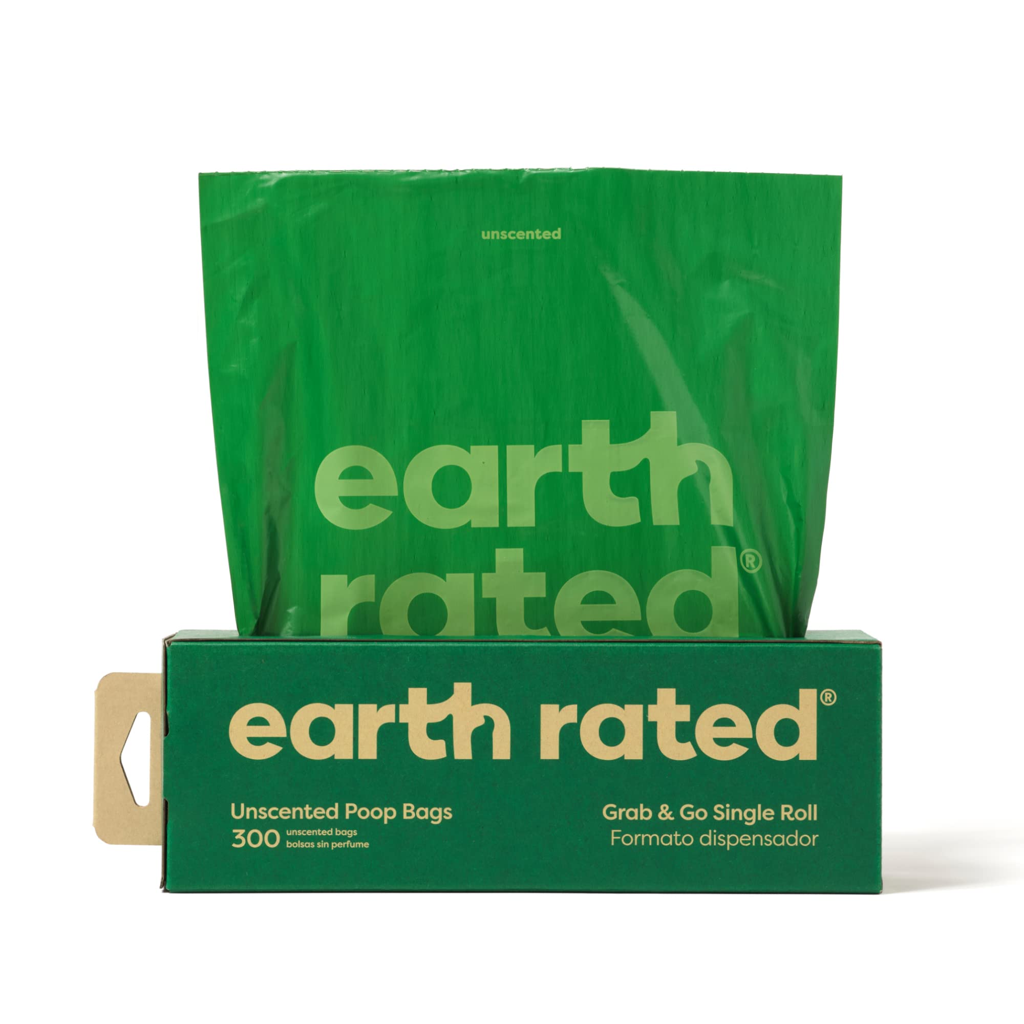 Earth Rated Dog Poop Bags, Thick Grab And Go Single Roll, Ideal For Backyard Pickups, Unscented, 300 Bags