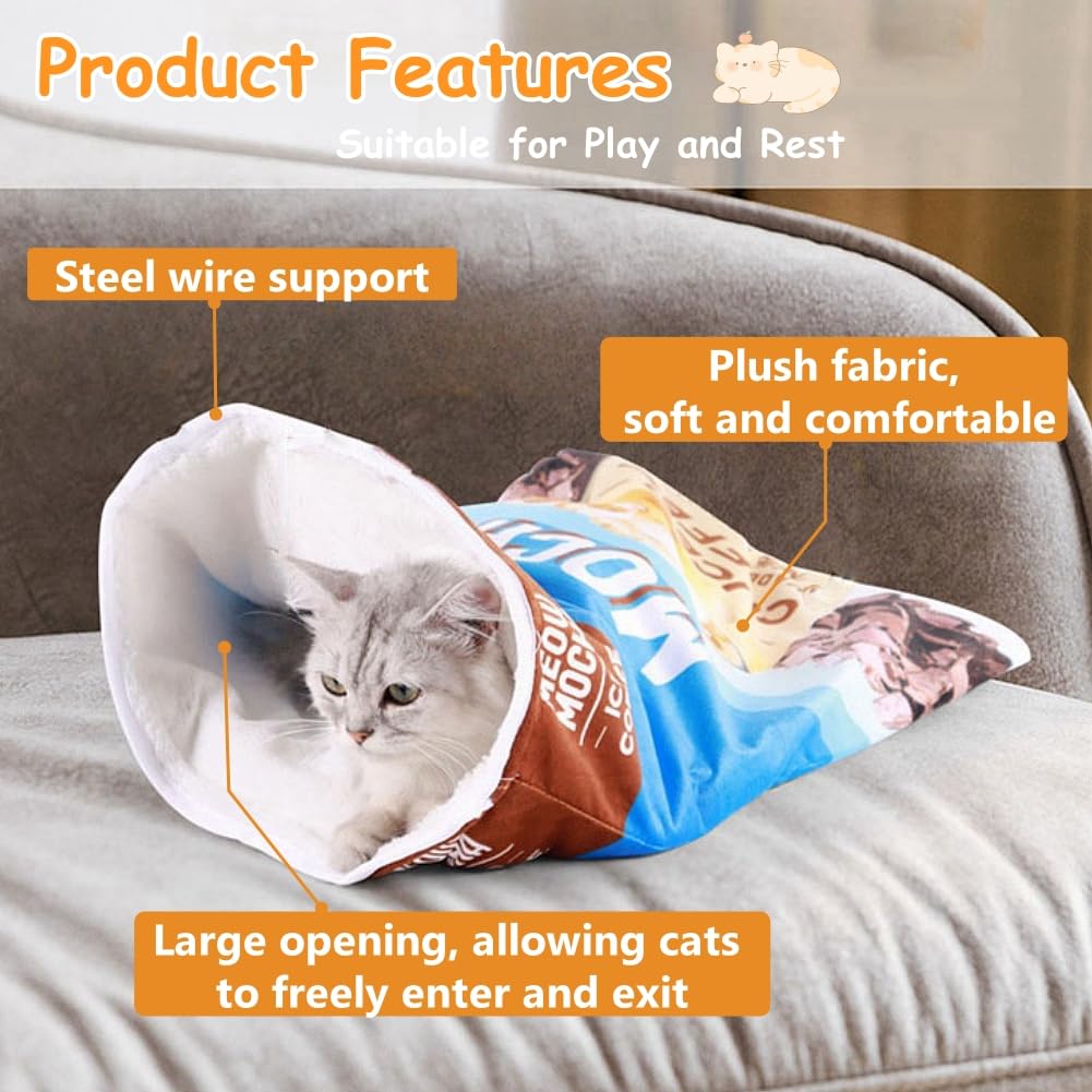 Hansom Cat Tunnel Bag Toy Cat Sleeping Bagfor Indoor Cats Tunnel Crinkle Sack Bag Foldable Portable Durable,Interactive Cave Kit