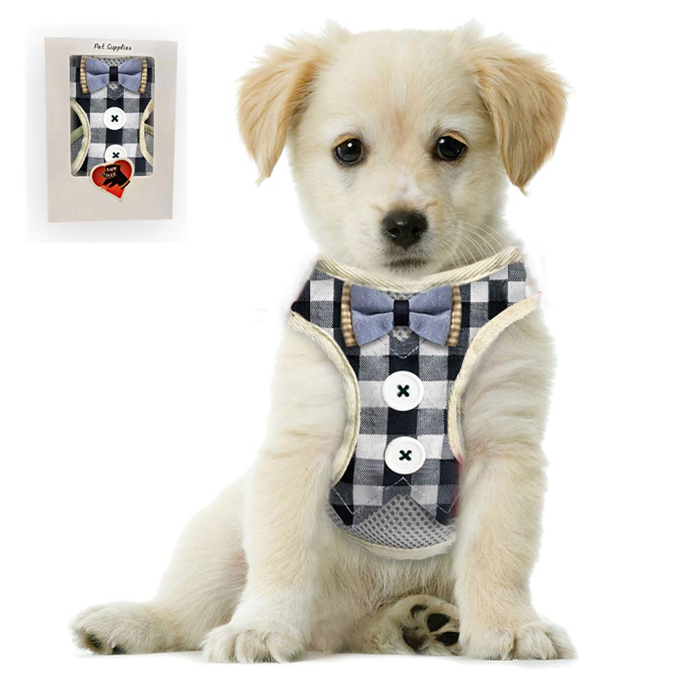 Bark Lover Small Puppy Harness With Bowtie, Adjustable Dog Vest Mesh Tuxedo Harness For Small Dog Kitten, Perfect For Party Wedding Holiday (Xs, Blue Plaid)