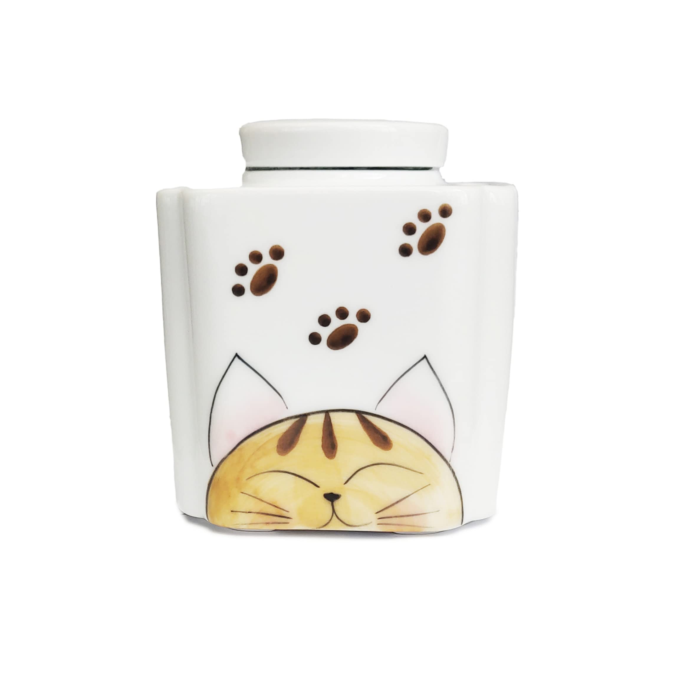 Qiulogfen Orange Animal Print Ceramic Cat Urn - Memorial Urn For Kitten Ashes - Sealed Jar With Sturdy Base - Decorative Indoor Vase