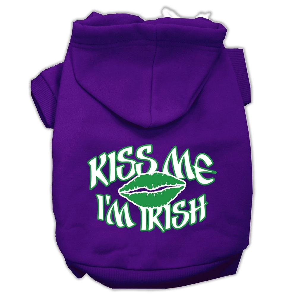 Pet Dog & Cat Hoodie Screen Printed, Kiss Me I'm Irish Purple LG (10-14 lbs.)