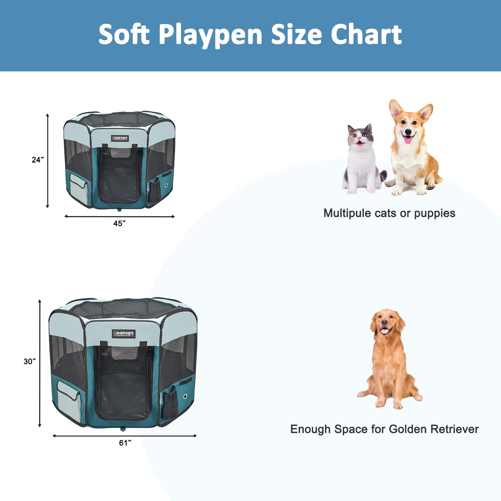 Jespet Pet Dog Playpens 36'', 45'' & 61'' Portable Soft Dog Exercise Pen Kennel With Carry Bag For Puppy Cats Kittens Rabbits, I