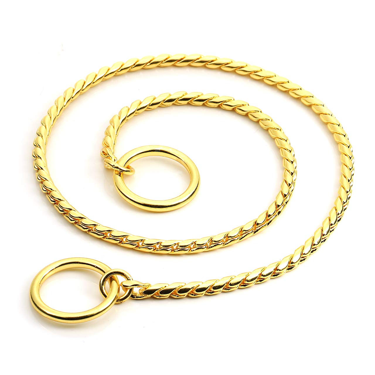 Mogoko Stainless Steel Dog Choke Chain Collar, Puppy Metal Snake Chain Pet Show Slip Collar Choker For Training Walking (Gold;20.0'*4.0Mm)