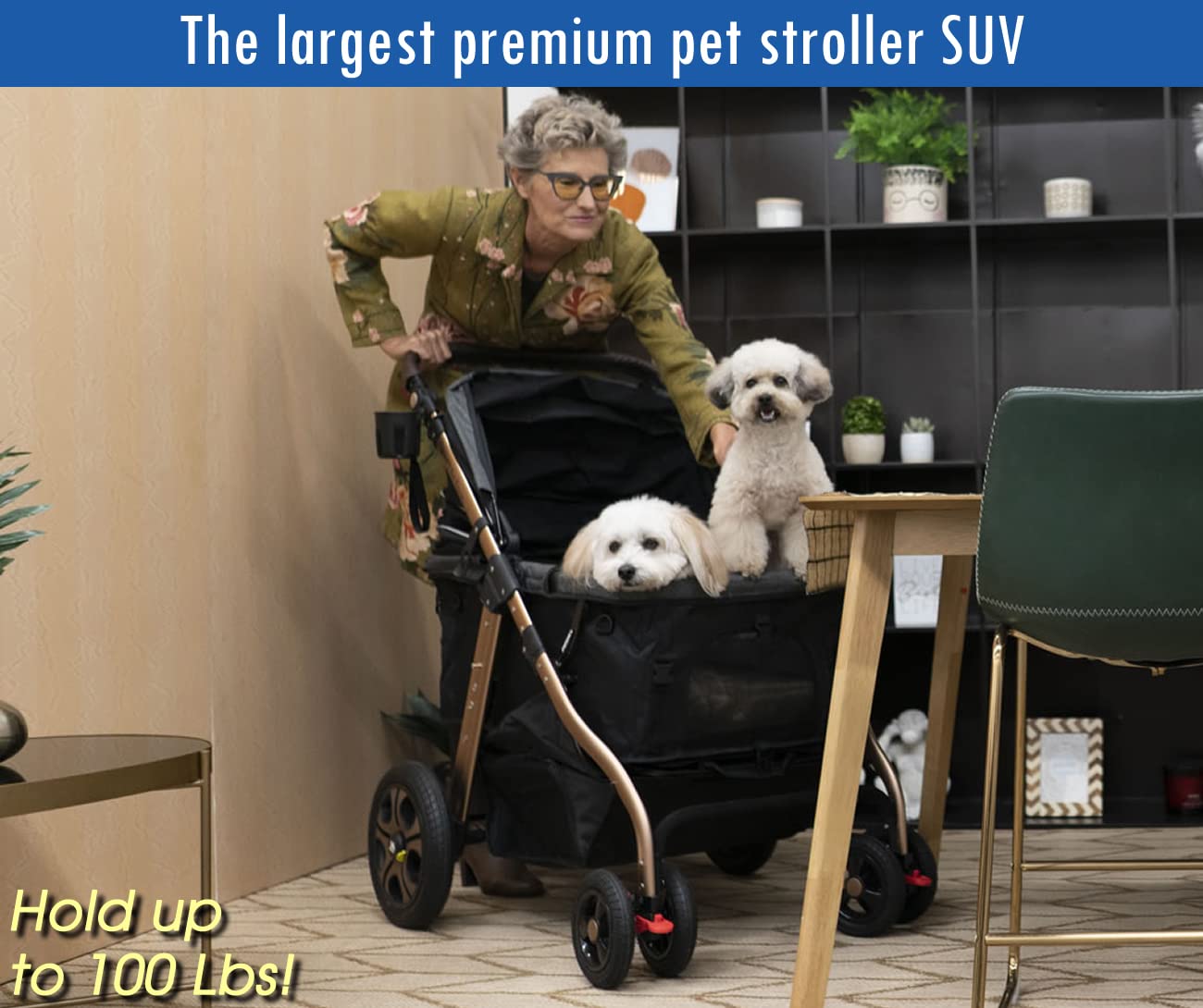 Hpz Pet Rover Titan-Hd Premium Super-Sized Dog/Cat/Pet Stroller Suv Travel Carriage/W Access Ramp/100Lbs Capacity/Pumpless Rubber Wheels/Aluminum Frame For Small, Med, Large, Xl Pets (Green Camo)