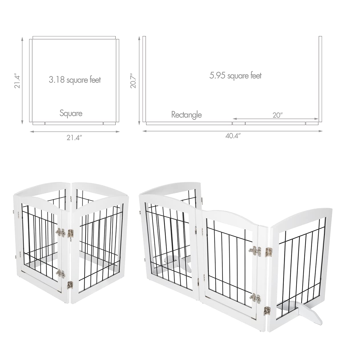 PAWLAND Freestanding Dog Gate with Door, 80" Wide, 24" Tall, White, 4 Panels, Wood Safety Fence for Home, Doorway, Stairs