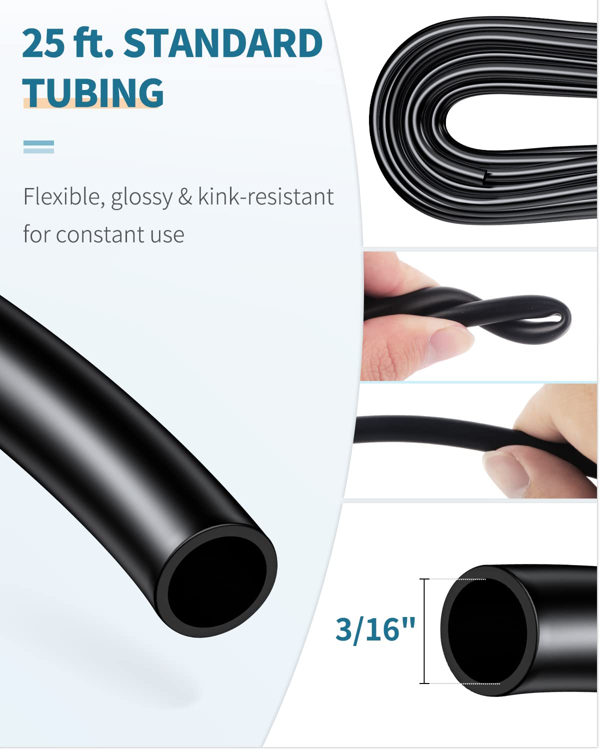 Pawfly 25 Feet Black Airline Tubing Set for Aquariums - PVC Material with Suction Cups, Connectors, and Check Valves