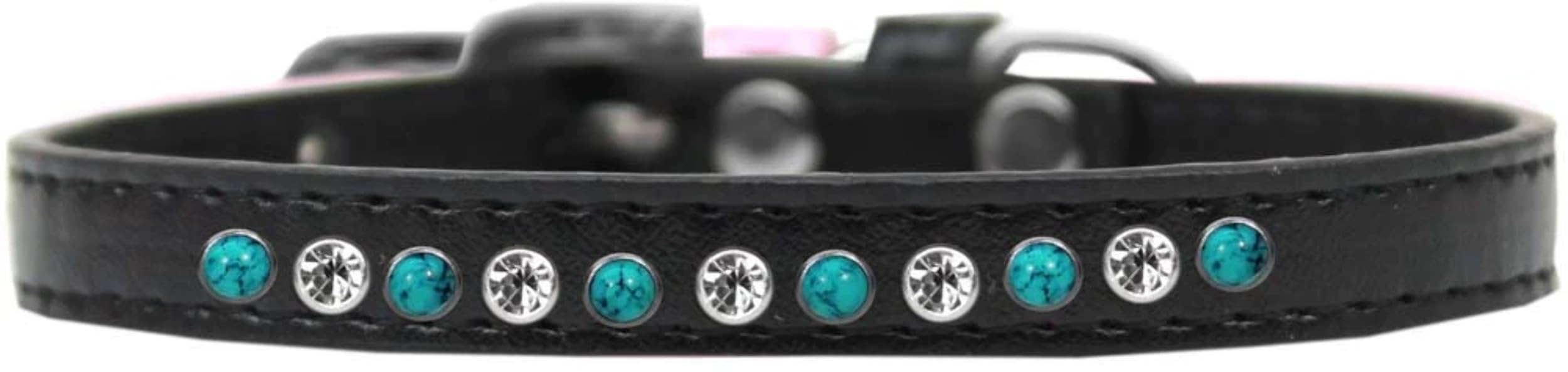 Dog, Puppy and Pet Fashion Collar, Premium Southwest Turquoise Pearl & Clear Crystals White 8