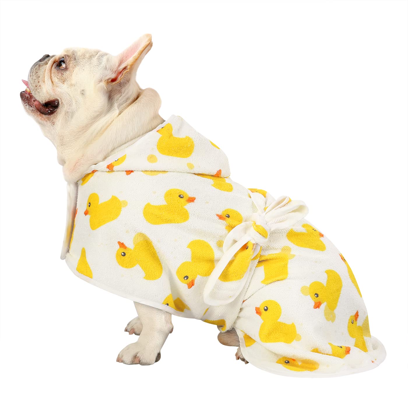 Hde Dog Bathrobe Super Absorbent Quick Drying Towel With Hood For All Dog Breeds Sizes S-Xxl - White Rubber Ducks - S